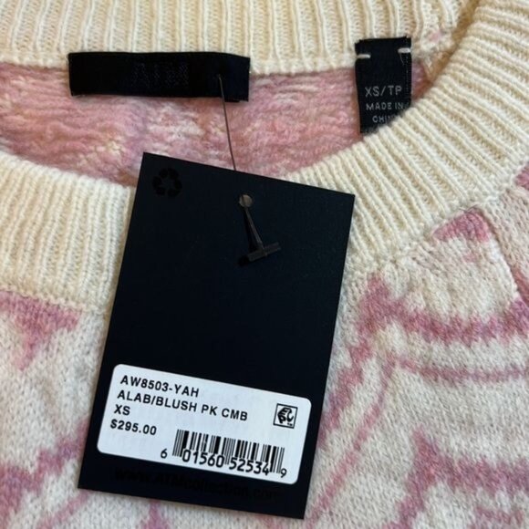 Anthony Thomas Melillo ATM Fair Isle Wool Sweater Vest cream pink size XS NEW - Picture 8 of 9